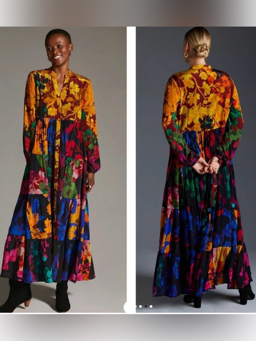 Siddhartha Bansal Arcadia Print Tier Maxi Dress M Colorful Patch Media